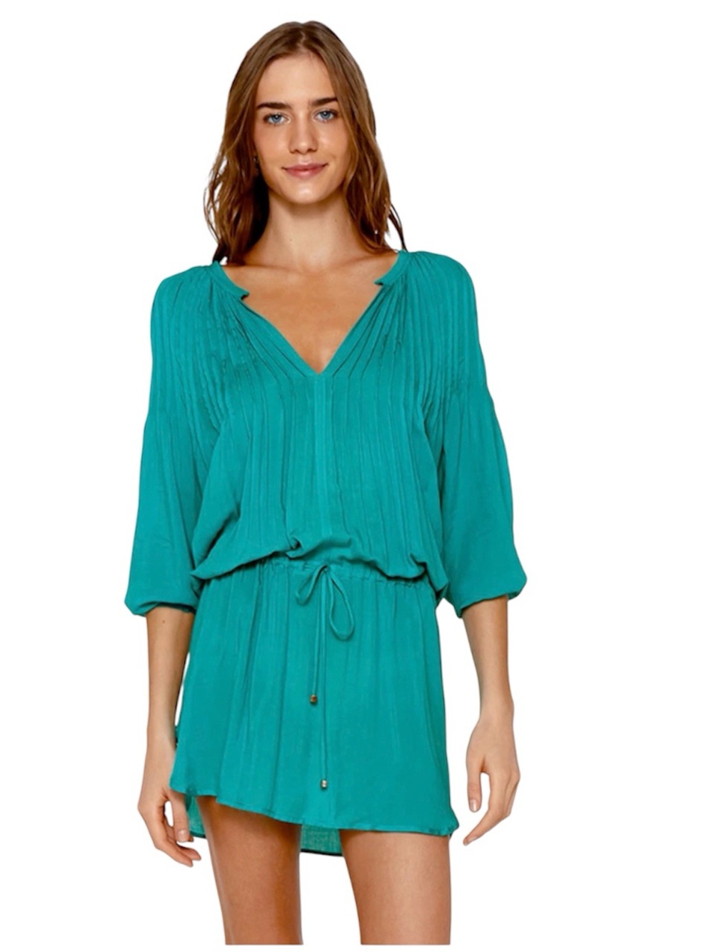 Vix Swimwear Sara Caftan Tahiti Teal Designer Beach Cover Up Dress Resort Small